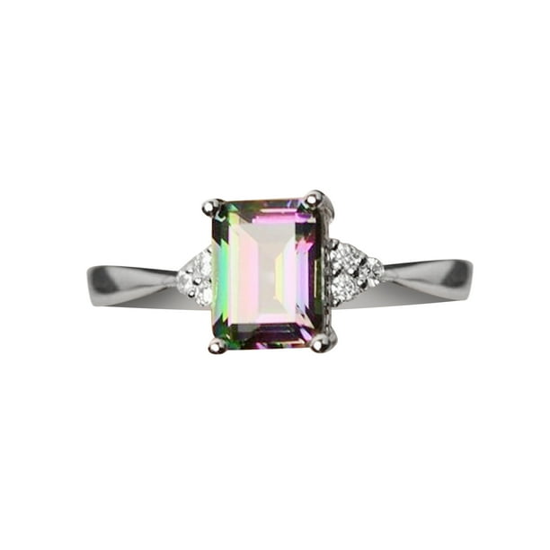 Mujeres Anillo Arco Iris de Plata 925 Anillos de Boda de Compromiso 3 Colores