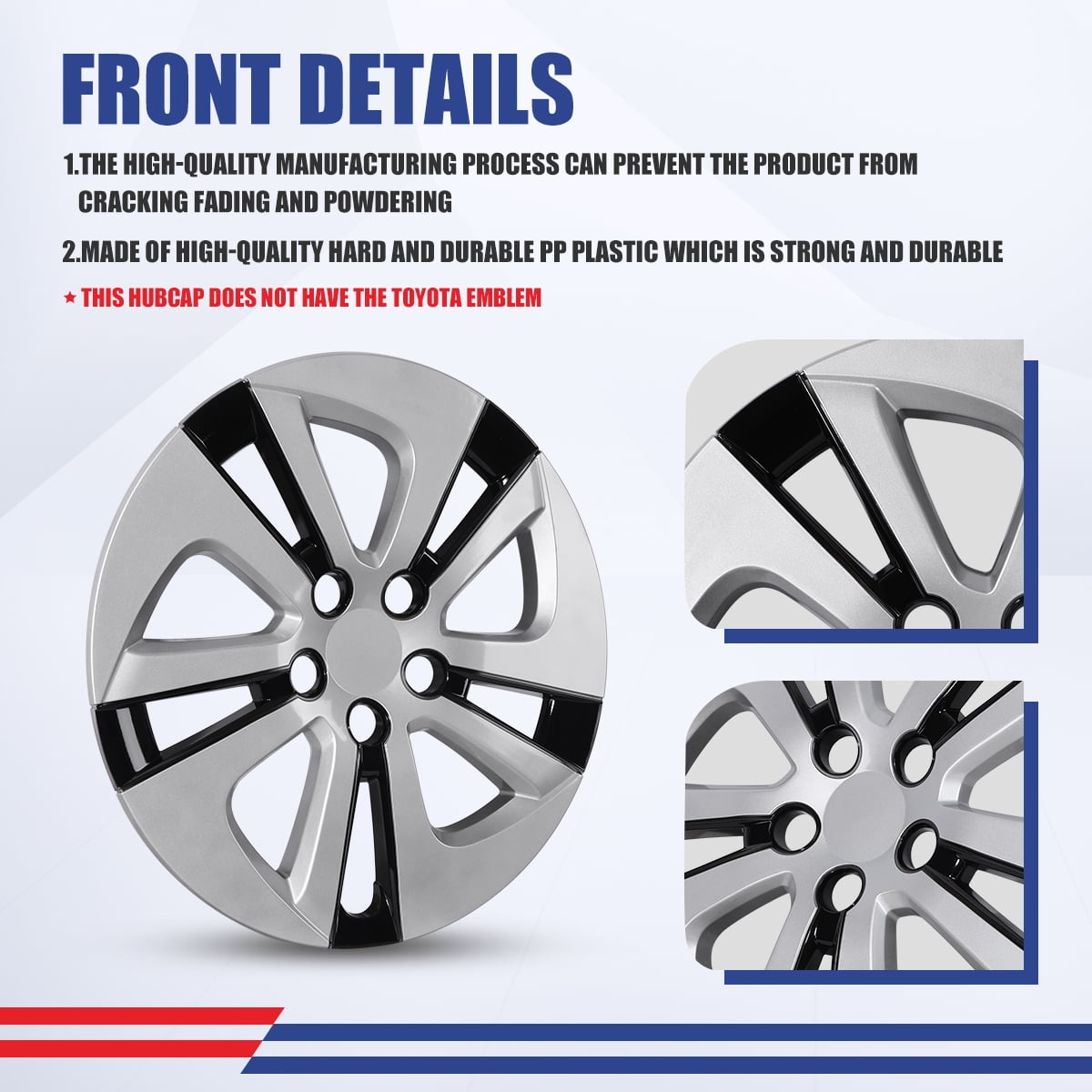 15" Hubcaps for 2016-2018 Toyota Prius,Wheel Rims Cover Snap on Car Truck SUV,Compatible With Alloy Wheels,PP,Silver&Black Lacquer,1PC