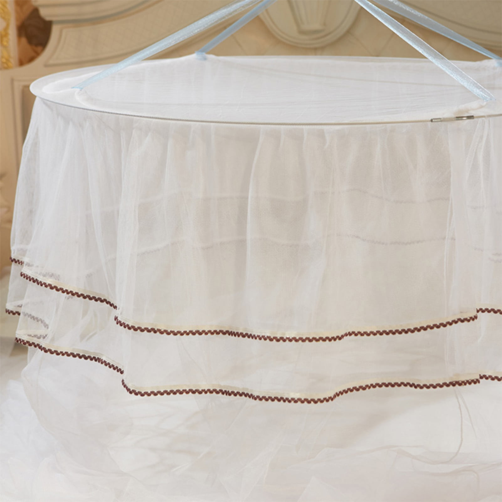 LAZIOEGR Classic White Dome Bed Canopy Fine Mesh Single Entrance Bed Net for 47.2 to 70.8 inches / 1.2 to 1.8 m Bed Elegant Princess Style Bedroom Decoration White