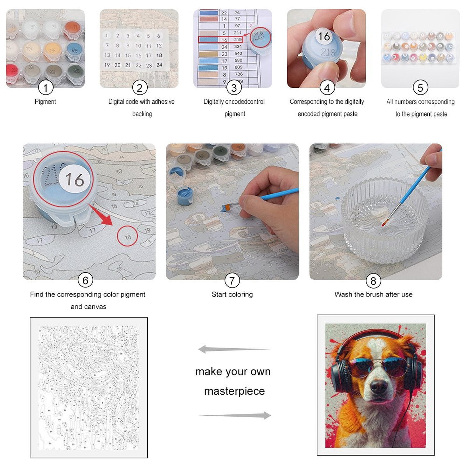 Paint By Numbers Kit for Adults Beginner - DIY Cool Dog Headphones Sunglasses Art Canvas Painting Kits for Adults, Frameless Paint By Number for Adults for Home Wall Decor 16x20 Inch