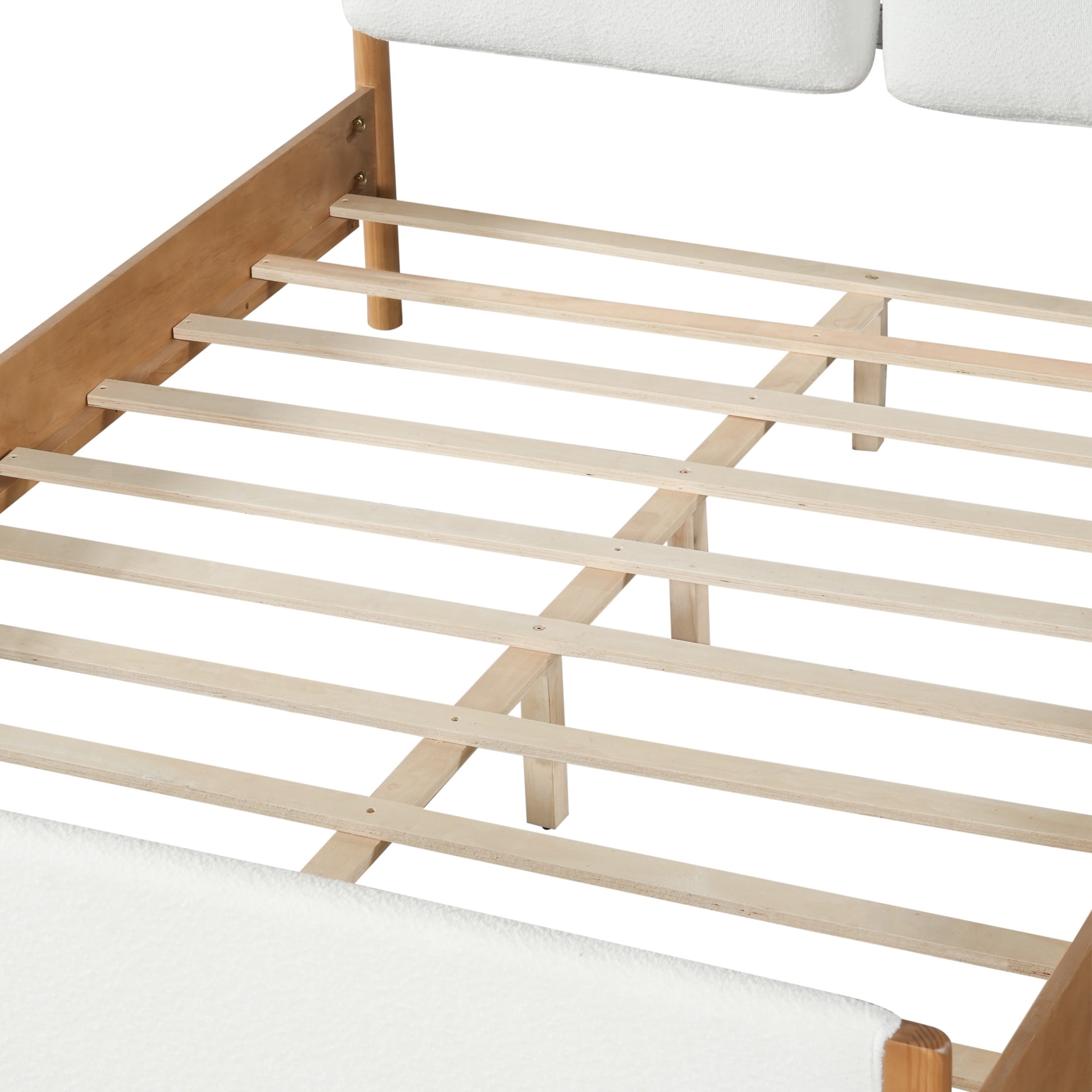 Christopher Knight Home Queen Platform Bed with White Upholstered, Wood Frame, Natural Finish