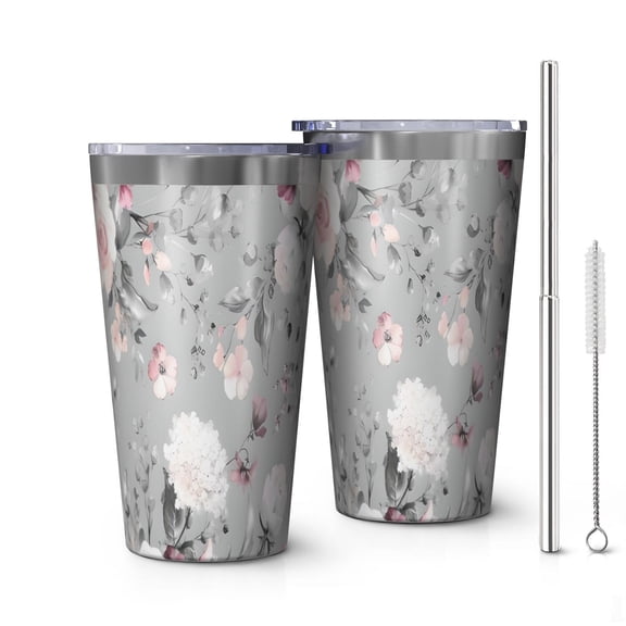 16oz Tumblers Pioneer Flower Floral Print Pattern Stainless Steel Vacuum Insulated Double Wall Travel Tumbler Cups Mug with Lid and Straw,Cleaning Brush for Coffee,Tea