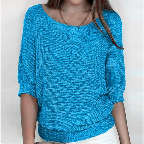 Suéter de cuello redondo para mujer, jersey de cuello redondo, elegante, cómodo, con mangas 3/4, para mujer