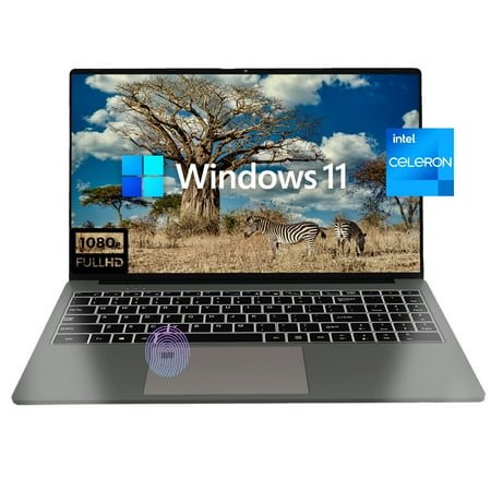SANPTENT 15.6" Laptop Intel Celeron N5095, 16GB RAM, 512GB SSD, Windows 11 Pro Work Computer, Fingerprint Reader, Backlit Keyboard, w/Batteries