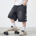 thumbnail image 6 of Boy Denim Shorts Elastic Waist Straight Leg Jeans Shorts Casual Loose Fit Denim Shorts with Pockets Shorts Boys 14-15 Years, 6 of 9