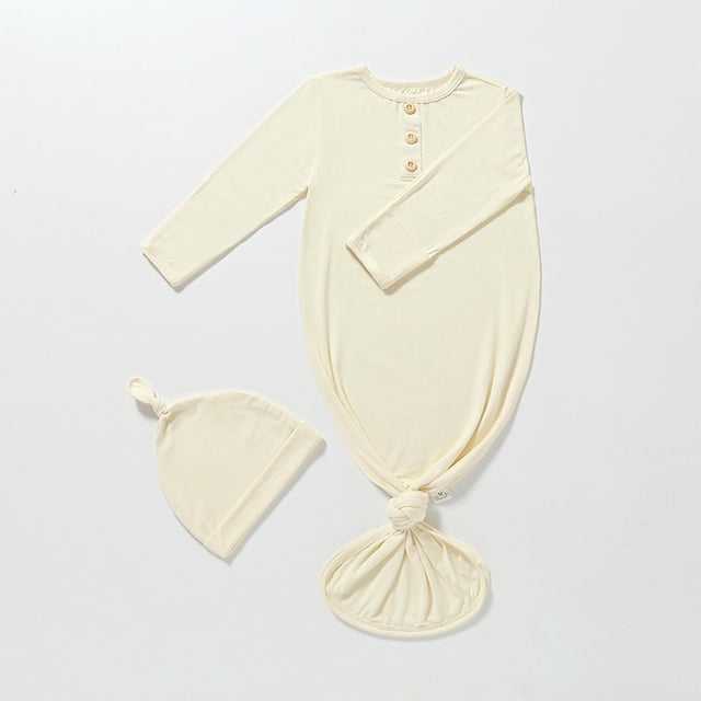 HOZADOIE White Unisex Baby Onesies Set Round Neck Stylish Button Opening Design Solid Color Comfortable Long Sleeve Lightweight Fall Leg-covering Romper Sleep Sack with A Hood 0Months-1Years