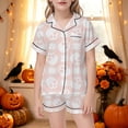 thumbnail image 2 of Kids Halloween Pajamas Size 9-10 Years Girls Halloween Homewear Short Sleeve Notch Collar Top with Shorts Pjs for Girls Pink, 2 of 5
