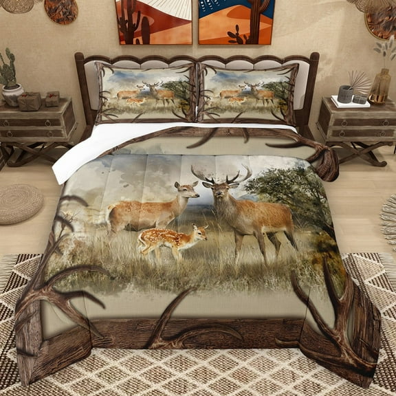 Homewish Safari Deer Bedding Comforter Set 2pcs for Teens,Jungle Wildlife Twin Comforter Sets Microfiber,Retro Tree Branches Breathable Bedding Set,Luxury Bedroom Decor