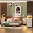 thumbnail image 5 of 4 Drawer Dresser with Led Light and Charging Station, White Night Stand with Storage Shelf and Fabric & PVC Drawer, 33 Inch Bedside Table, Tall Nightstand for Entryway, Bedroom Furniture,White, 5 of 18