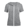 thumbnail image 4 of CAIVO Sweatshirts Women Short Sleeve Zip Up Hoodie Soft Comfort Adjustable Drawstring Front Pocket Solid Color Full Zip Hooded Jacket Summer Lightweight Casual Streetwear Outerwear Cozy Tops, 4 of 4