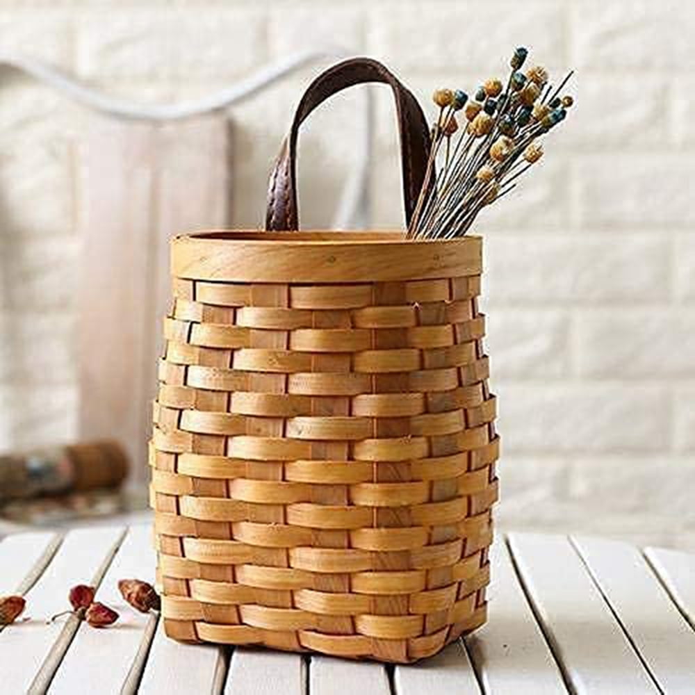 hanging wicker basket HandWoven Wood Storage Basket Portable Wall