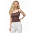 thumbnail image 4 of Women'S Square Neck Lace Tank Tops Sleeveless Crop Spaghetti Strap Summer Y2k Tops Brown S, 4 of 8