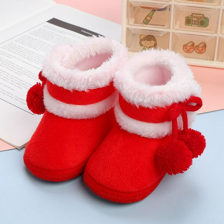 Baby Boys Girls Christmas Boots Newborn Warm Plush Cozy Cotton Winter Booties Soft Anti Slip Boots Winter Warm Prewalker Slippers