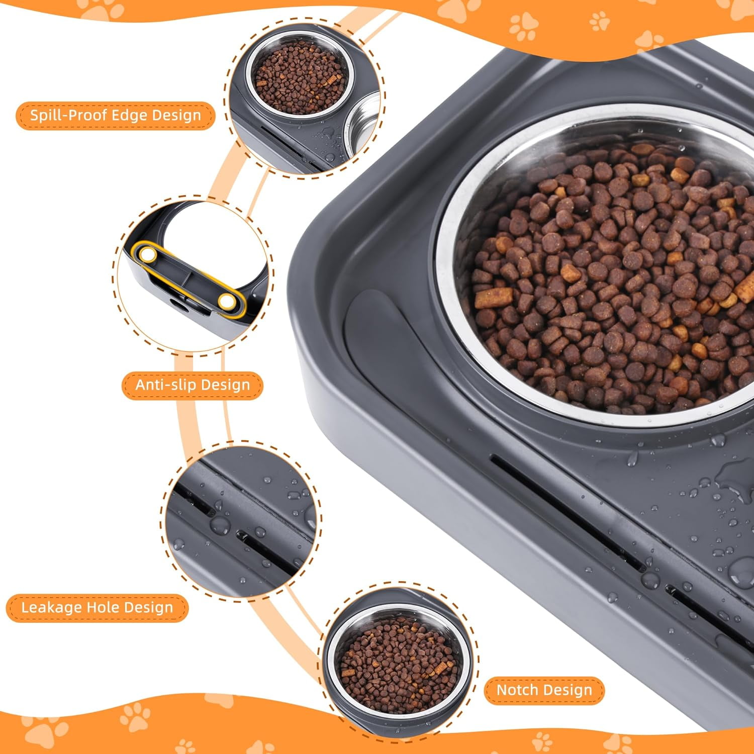 Dog Bowls,Hengu 4 Height Adjustable Pet Bowl Holder with 2 Stainless Steel Dog Cat Food Bowls,Non-Slip Dog Feeder for Medium Large Dogs