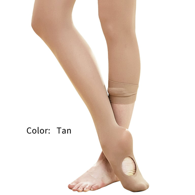 STELLE 2 Pairs Ballet Tights Ultra Stech Soft Pro Footed School Uniform  Convertible Dance Leggings Sockings for Toddler Women Girls,Ballet Pink+Tan