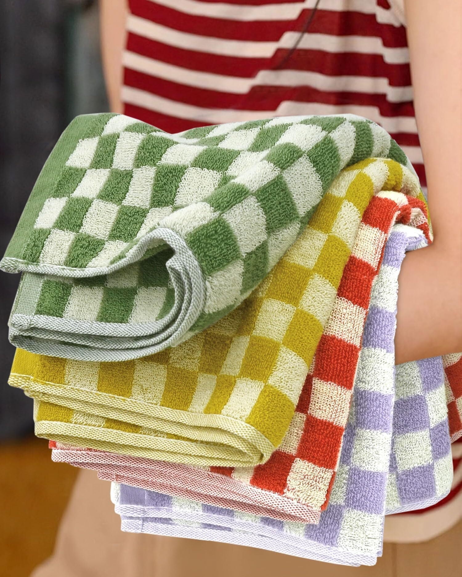 Hand Towels for Bathroom 4 Pack, Cotton Face Towels Soft Absorbent for Spa Bath Gym Kitchen, Hand Towel Set Decorative Checkered, 13 x 29 Inches, 4 Colors