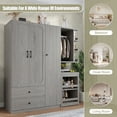 thumbnail image 3 of YYAo Wooden Clothes Closet with Convertible Desk, Multifunctional Wardrobe with 2 Doors for Bedroom, Storage Drawers and Hanging Rod, Gray, 3 of 15