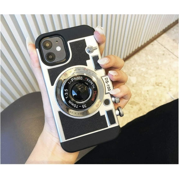 iPhone 11 Pro Max Camera Case, 3D Camera Shape Soft Rubber Silicone Shockproof Hybrid Cover Case with Lanyard Strap for iPhone 11 Pro Max-Black