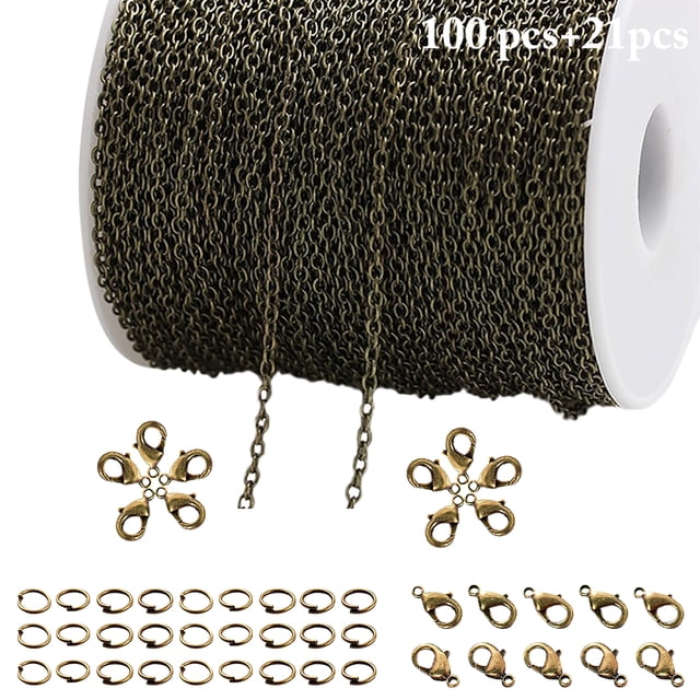 Coofit 32.8ft Link Cable Chain DIY Craft Chain with Jump Rings & Lobster Clasps