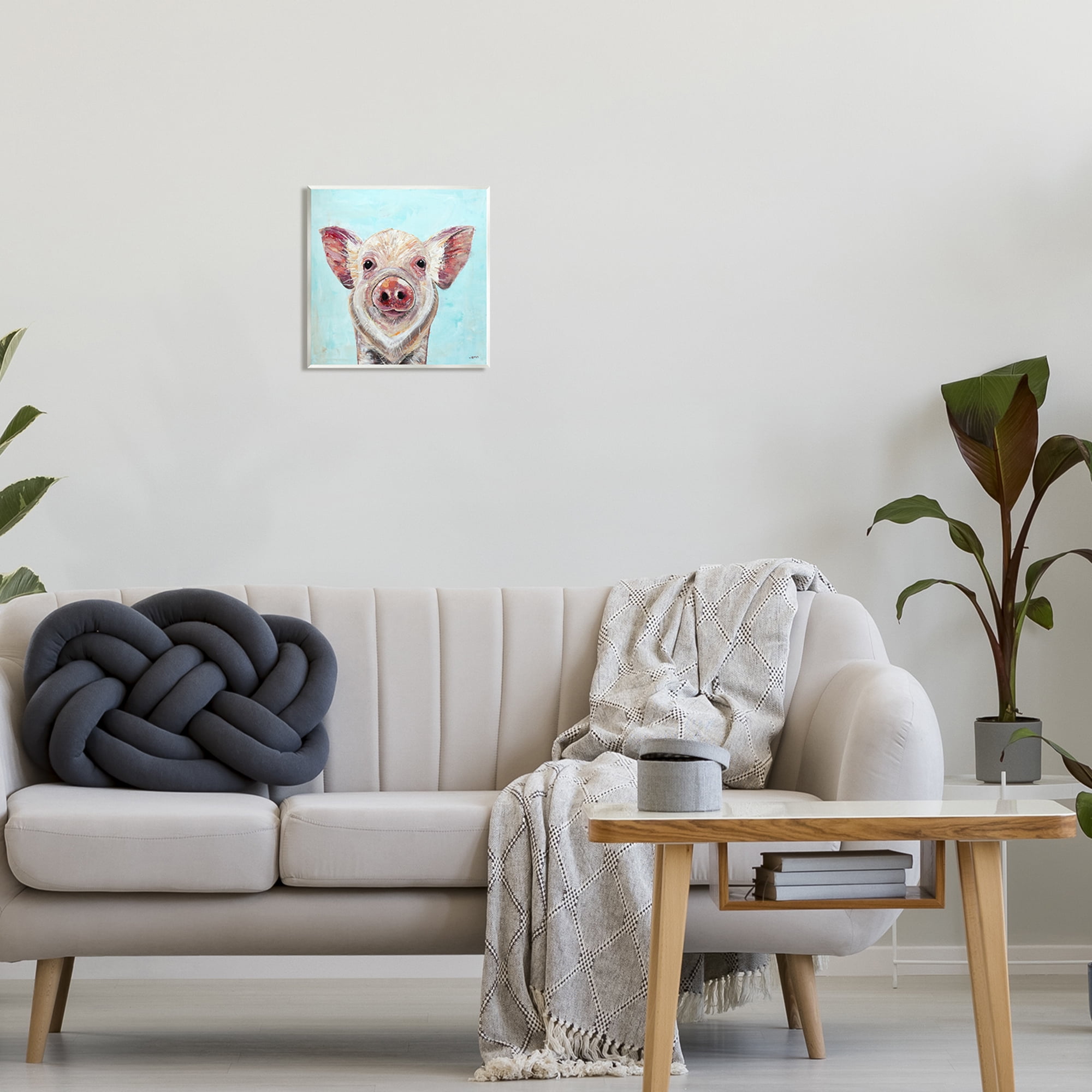 Stupell Farmhouse Pig Blue Background Animals & Insects Painting Wall Plaque Unframed Art Print Wall Art