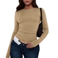 thumbnail image 2 of Thredzr Womens Crop Tops Y2k Crew Neck Warm Ribbed Knit Shirts Casual Sexy Big Size Lightweight Tight Basic Sweatshirt 06# Coffee XL, 2 of 5