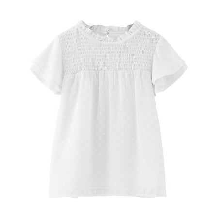 

ZRBYWB Toddler Girl Clothes Ruffle Short Sleeve Crew Neck Loose Blouse Summer Solid Color Casual Girl Tee Tops Summer Tops