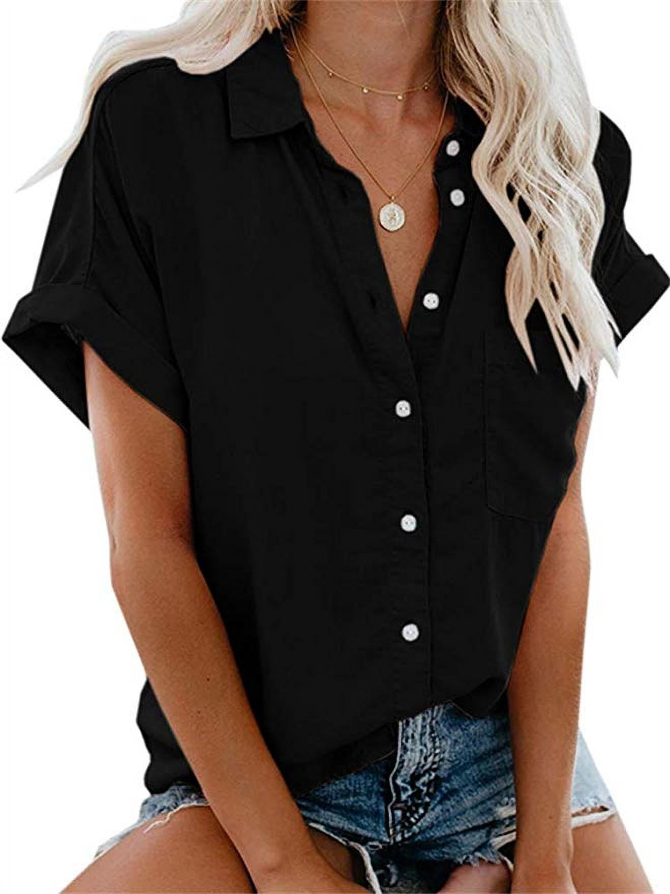 Beaully Women's Short Sleeve V-Neck Collared Shirts Loose Casual Polo Tee T- Shirt for Work 6072 Dark Green XX-Large at  Women's Clothing store