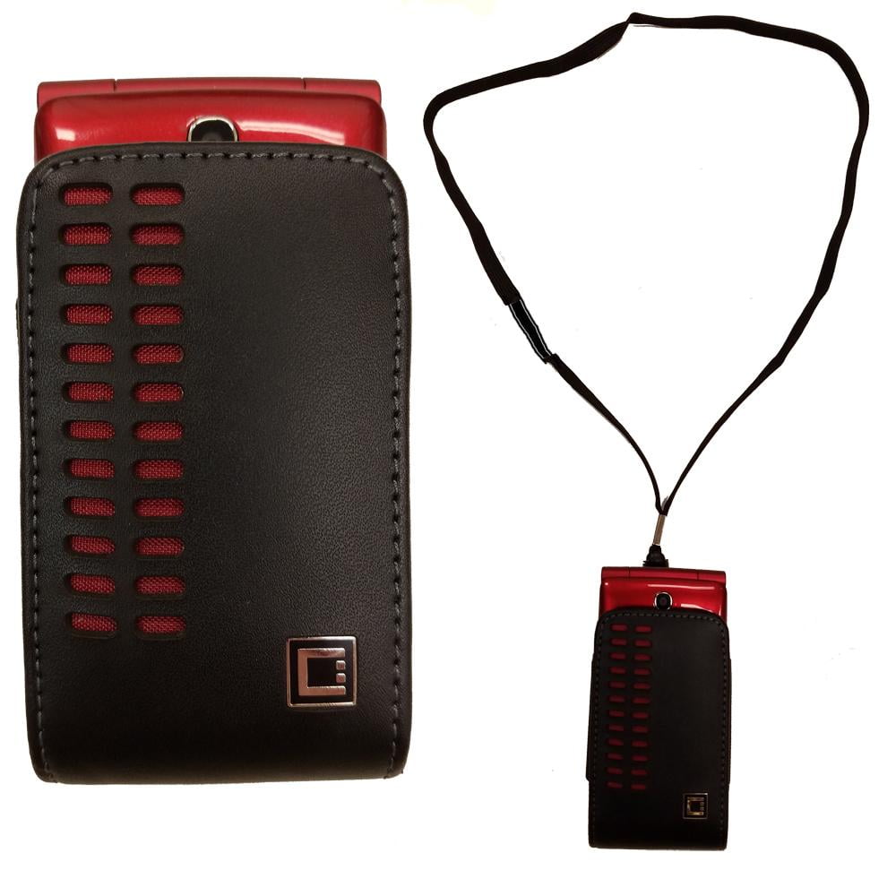 Around the Neck Hanging Lanyard Open Top Black and Red Case fits