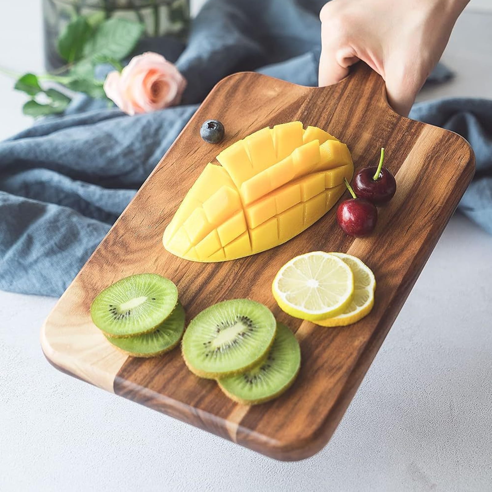 Homelife Wood Cutting Board with Handle Heavy-Duty Wooden Charcuterie Chopping Board for Meat Cheese Vegetables Bread Versatile Kitchen Serving Board