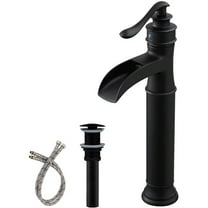 BWE Matte Black Waterfall Commercial Single Handle One Hole Bathroom Vessel Sink Faucet Deck Mount