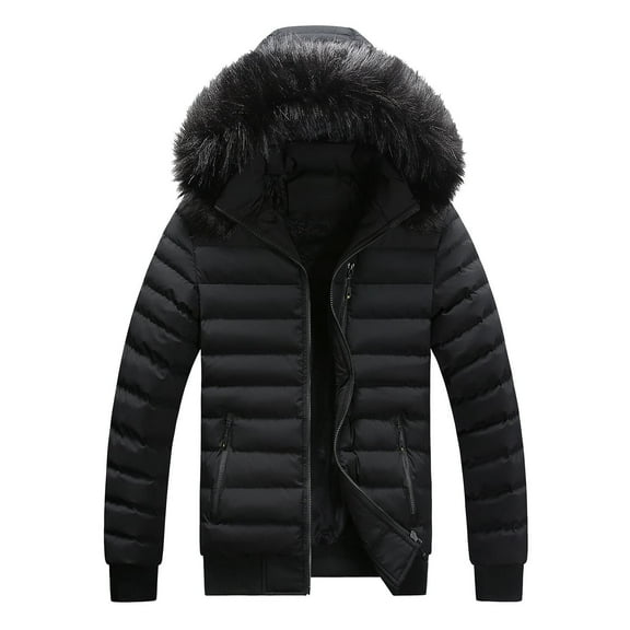 Herrnalise Men's Fashion Autumn And Winter Stitching Warm Hooded Casual Jacket Cotton Clothes Black