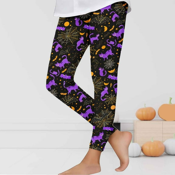 Frostluinai Kids Toddler Baby Girls Halloween Leggings Pumpkin Spider Print Leggings Long Pants Bottom Stretch Yoga Trousers 3-8Y