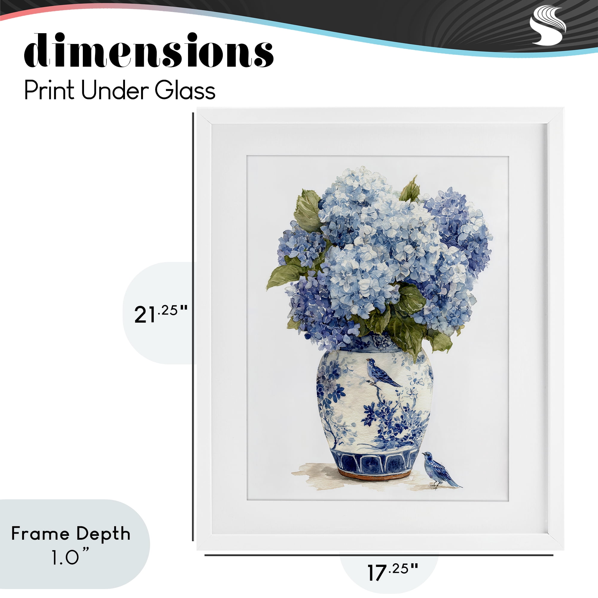Stupell Industries Blue Bird & Hydrangea Vase White Framed Print Under Glass, design by Imagine It Images