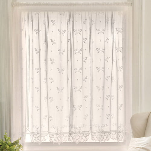 HERITAGE LACE WHITE INTERTWINED DESIGN SHEER LACE CURTAIN PANEL ITEM A163 