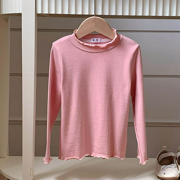 Girls Long Sleeve Solid Color Basic Tee Soft Comfortable Casual Tops for Toddler Kids Winter Fall Layering Toddlers Undershirts Little Girls Undershirts Ruffle Undershirt Kids Long Sleeve T Shirt 2