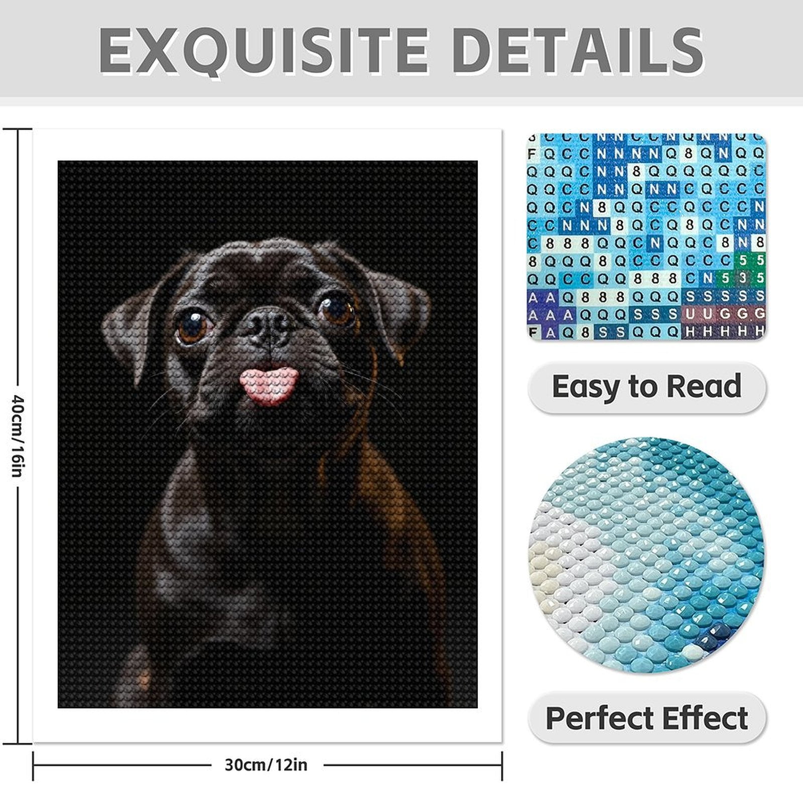 Diamond Art Kit for Adults, Adorable Pug Sticking Tongue Out Diamond Painting for Adults Beginners, DIY Diamond Art Painting Kits, 5D Diamond Painting Crafts for Home Decor 12x16 Frameless