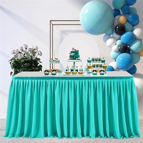 wonima02 Peacock Blue Table Skirt for Rectangle Tables 9ft, Wrinkle Resistant Pleated Ruffle Table Cloth for Banquet,Wedding,Trade,Baby Shower,Display Gift Dining