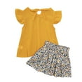 thumbnail image 3 of Odeerbi Toddler Dress Girls Floral Dress Ruffle Sleeve Dress Kids Bow Skirt Tops 2PC Baby Clothes Outfits Sets Yellow, 3 of 9