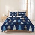 thumbnail image 3 of Quilts Twin XL Size Bedding Set, Navy Blue Christmas Lightweight Quilted Comforter, Black White Xmas Trees Rustic Winter Reversible Bedspread Coverlet with Pillow Covers for All Season, 68" x 98", 3 of 9