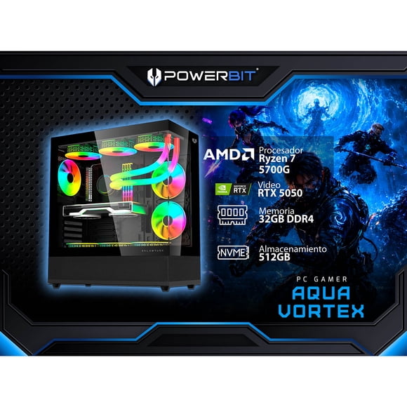 PC Gamer Powerbit Aqua-Vortex: AMD Ryzen 7 570, RAM 32GB DDR4, SSD de 512GB, VGeForce RTX 5050, S.O. Windows 11 Home