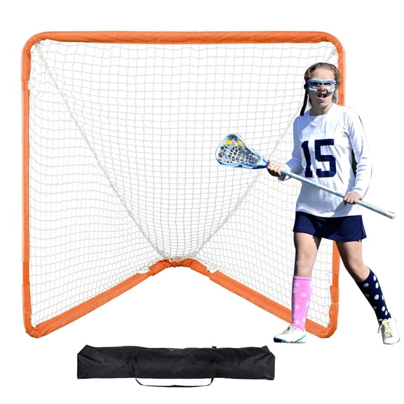 Portable 4x4 Lacrosse Goal for , Folding Youth Lacrosse Net with Carry Bag, Quick Setup Backyard Training Equipment, Durable Iron Frame, Orange