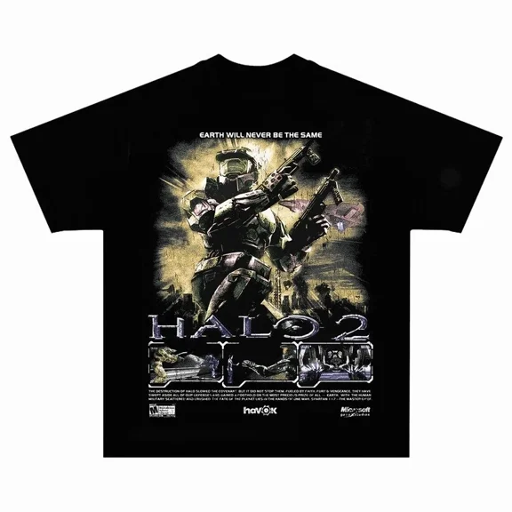 RARE Halo 2 Retro Bootleg T-Shirt Vintage Video Game Graphic Tee Unisex Gamer S-5XL