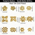 thumbnail image 2 of 120Pcs 6 Style Alloy Bead Caps Long-Lasting Plated Flower Real 18K Gold Plated 6~8x1.5~3mm Hole: 1~1.6mm 20pcs/style, 2 of 6