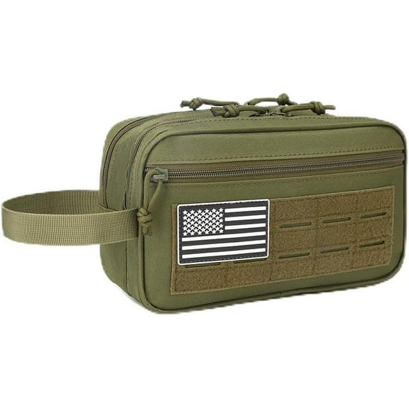 Tactical Toiletry Bag for Men – MOLLE Dopp Kit with Dry/Wet Separation, Large Capacity, Water-Resistant Travel Shaving Bag with U.S Patch & T-Mount MOLLE Clip (OD)
