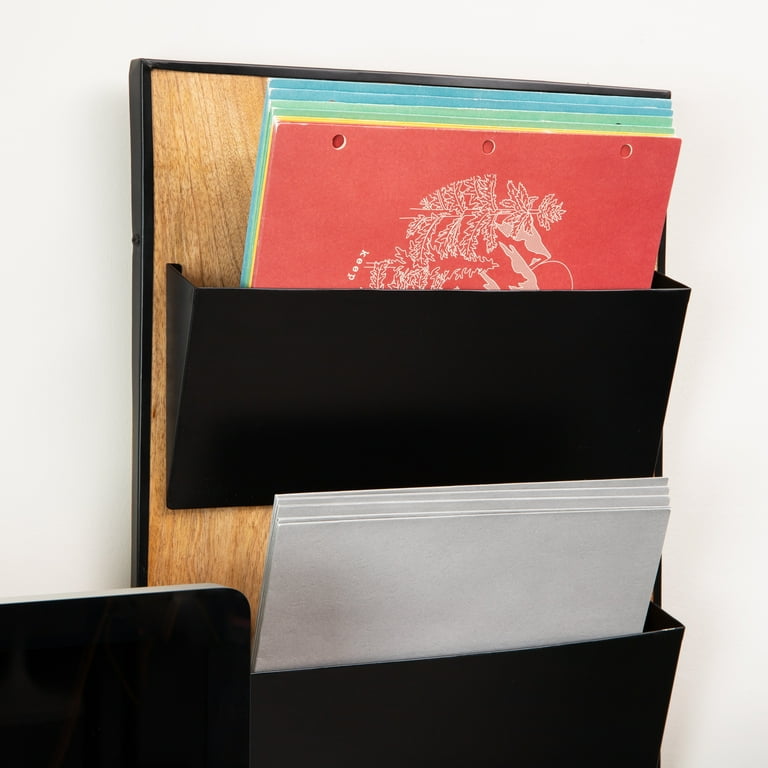 PAG Hanging Wall File Holder Mail Organizer Wall Mount Document Letter Rack, 3-Tier, Silver