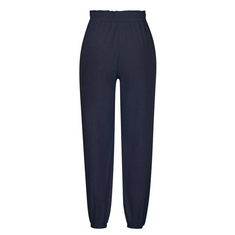 DAETIROS Athletic Works Women Pants Fashion Casual Solid Color Elastic  Cotton And Linen Trousers Pants Outdoor Navy Size M