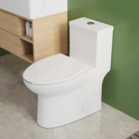 DeerValley NEW Symmetry Dual Flush Elongated One-Piece Toilet Standard Toilet with Comfort Seat Height 1.1/1.6 GPF Dual Flush Elongated ToiletSoft Closed Seat Included