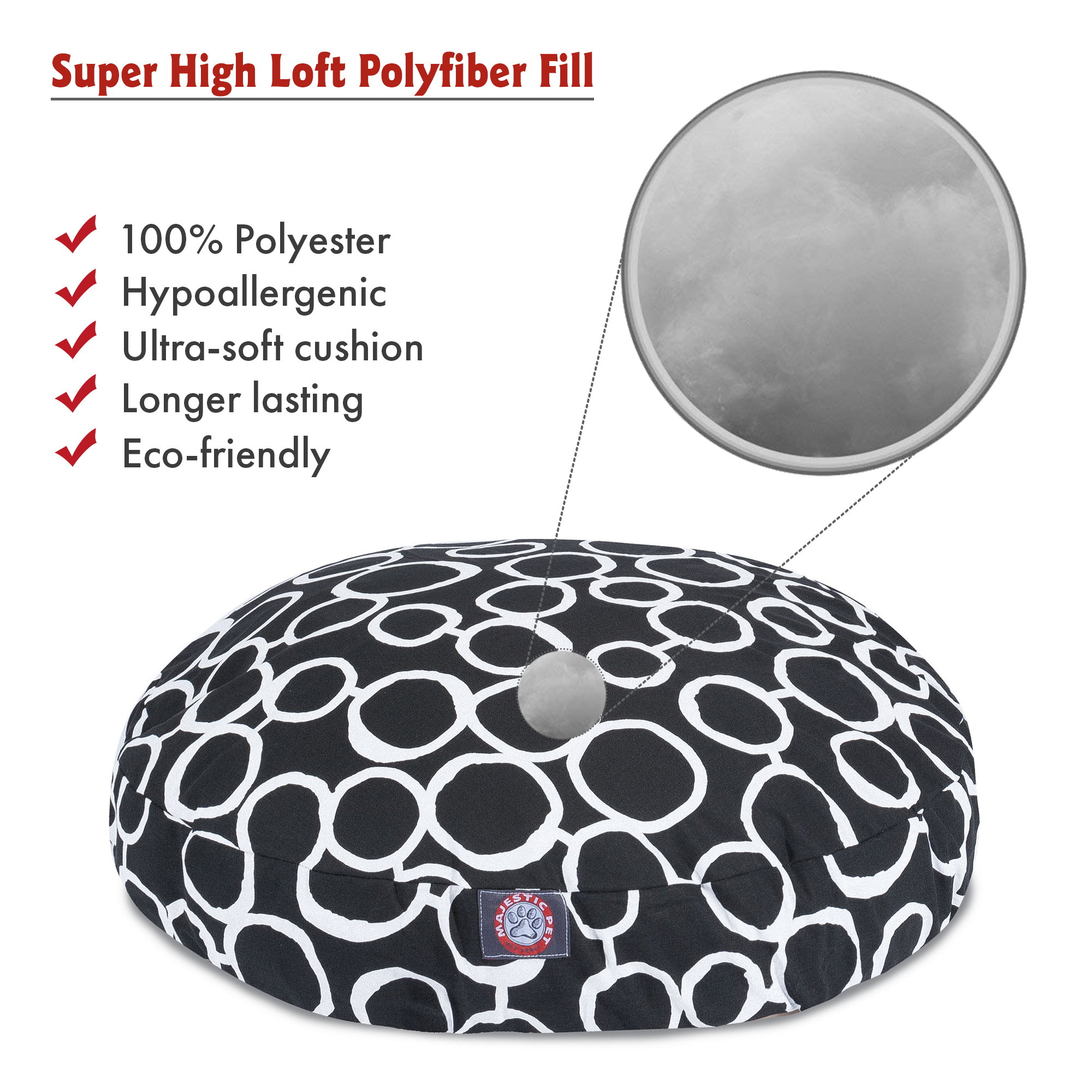 Majestic Pet Fusion Round Dog Bed Cotton Twill Removable Cover Black Large 42 x 42 x 5
