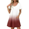 thumbnail image 2 of YHAJDS Women's Summer Casual T Shirt Dresses Short Sleeve Color V Neck Casual, 2 of 5