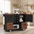 thumbnail image 3 of 54" Farmhouse Kitchen Island with Drop Leaf & Power Outlet, Storage Cart with 2 Doors 2 Drawers, Rolling Island on 4 Large Wheels with Spice Rack for Kitchen Dining Room, Black, 3 of 10